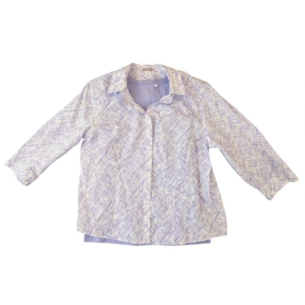 Chicos Women Lilac Purple White Geometric Print 2 Piece Shirt Tank Set Size‎ 3